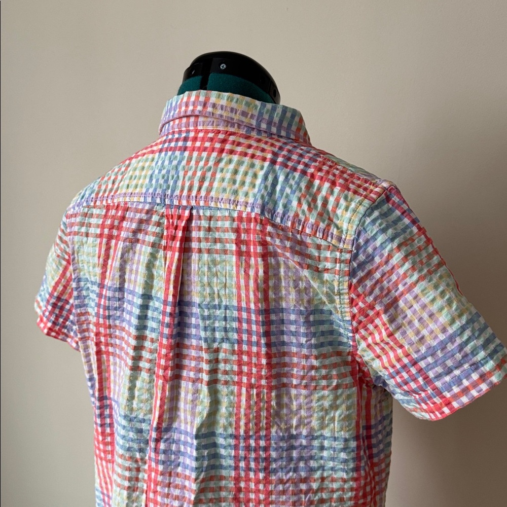 L.L. Bean | 100% Cotton Seersucker Short Sleeve Button Up in Colorful Plaid | S - Picture 4 of 8